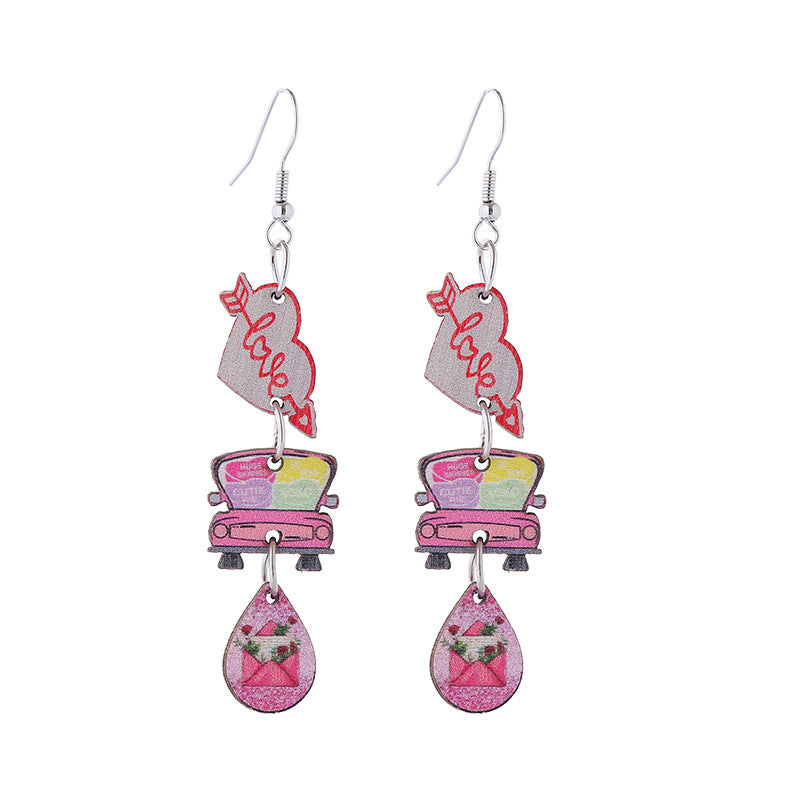Wholesale Pink Valentine' s Day Three Heart-Shaped Cute Cat Earrings