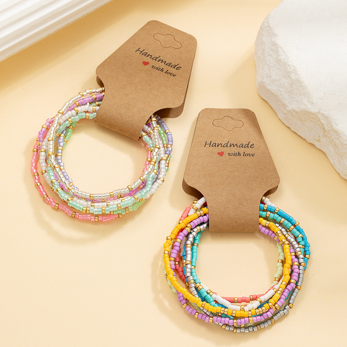 Wholesale  simple color beaded  multi-layer elastic ladies bracelet