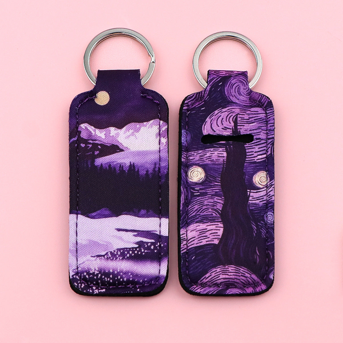 Wholesale 6pcs Purple Star Moon Mountain Lavender Lipstick Set Keychain