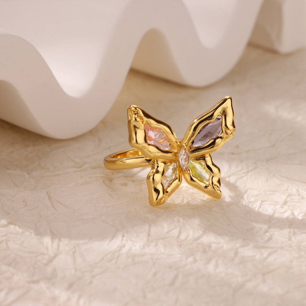 Wholesale Heart Shape Purple Bow Zircon Ring 18K Gold Plated Fashion Accessory Gift for Women Boutique Resale