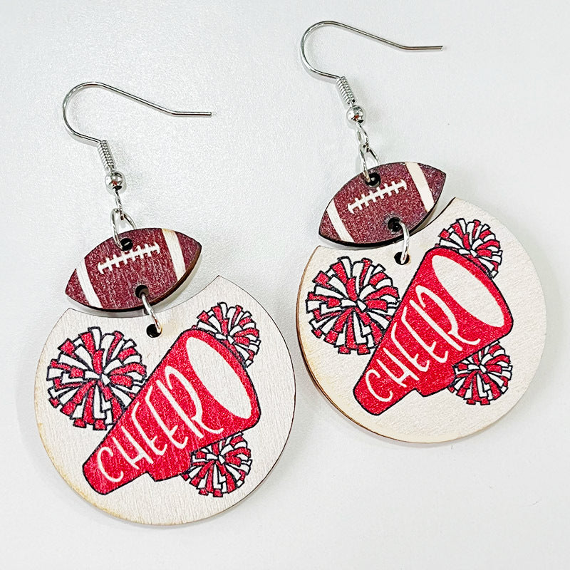 Wholesale Wooden Geometric Soccer Rugby Earrings Red Black Cheerleading Jewelry Accessory Boutique Resale Gift