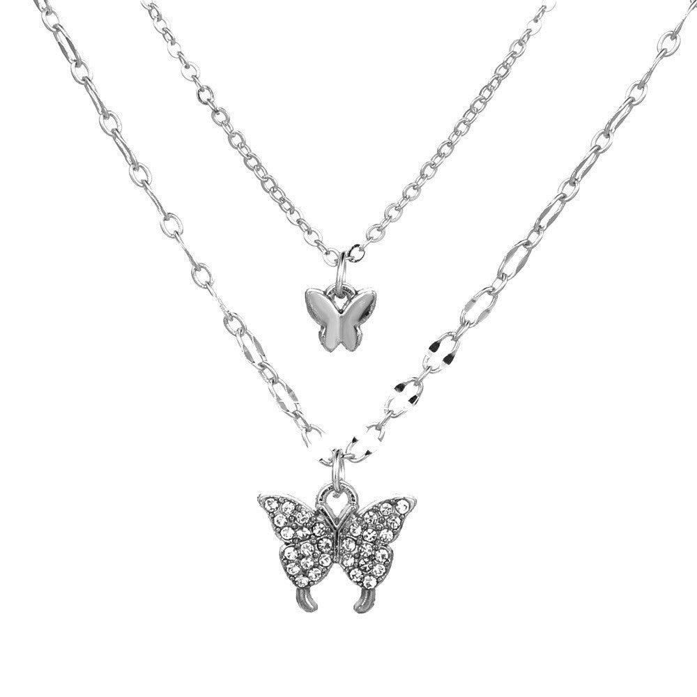 Wholesale Diamond Double Layer Butterfly Necklace Clavicle Chain Choker Necklace ACC-NE-MY007
