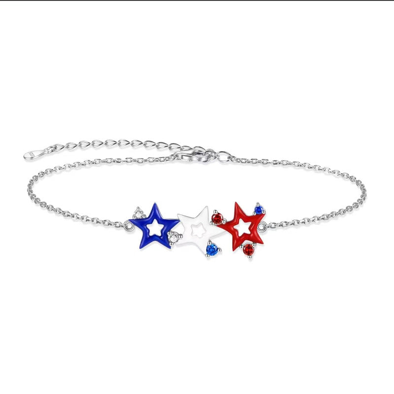 Wholesale Stainless steel American Flag Bracelet Red White Blue Heart Bracelet