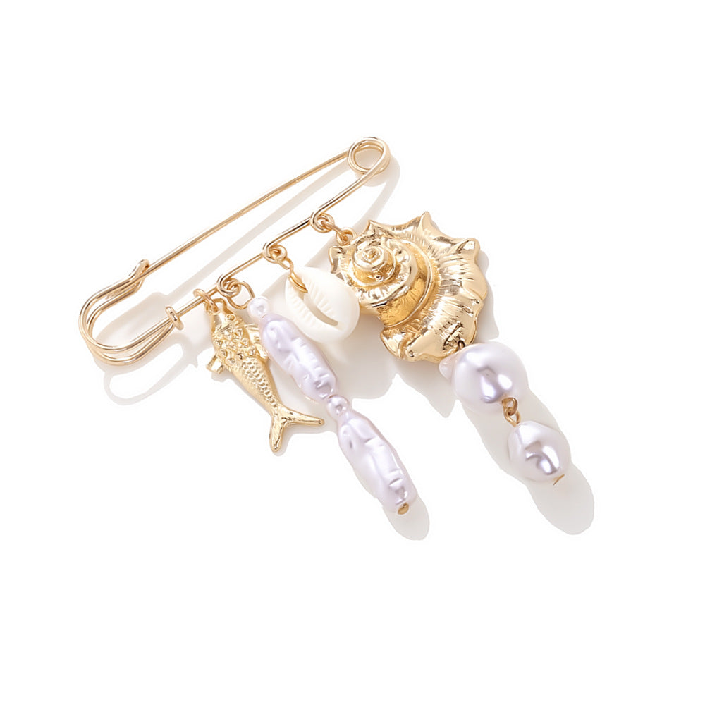 Wholesale Exaggerated colorful conch shell tropical fish brooch with marine elements waist-cinching brooch