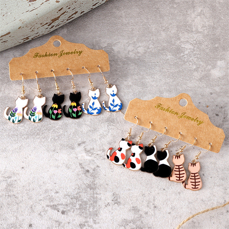 Wholesale  flower spot pattern cat earrings