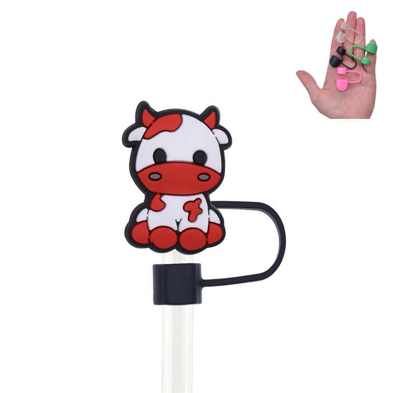 Wholesale Random 100pcs Cute Cow PVC Soft Straw Tube Cap