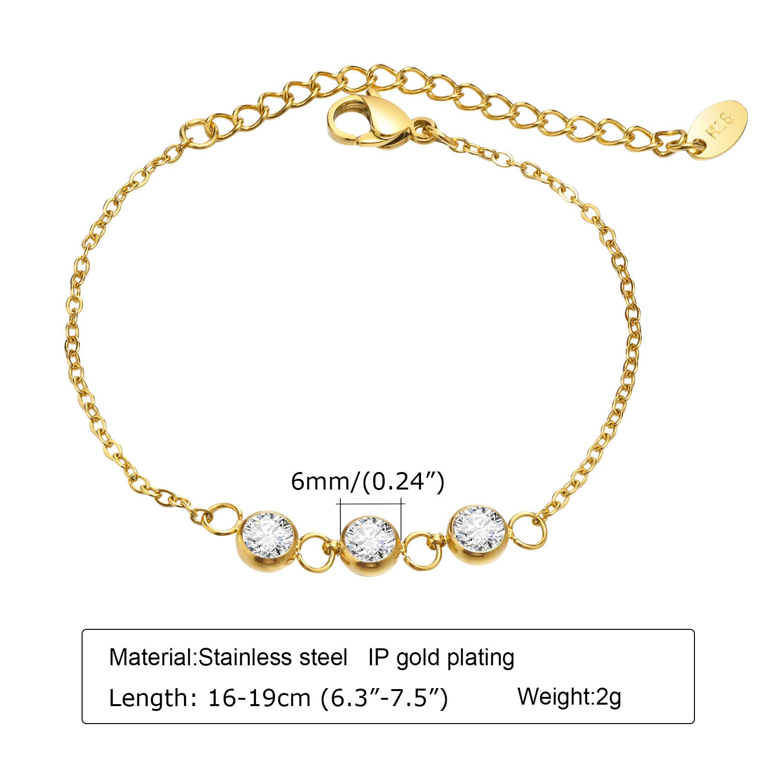 Wholesale Stylish Zirconia Adjustable Bracelet Stainless Steel 18K Gold Tone Women S Boutique Jewelry Accessory