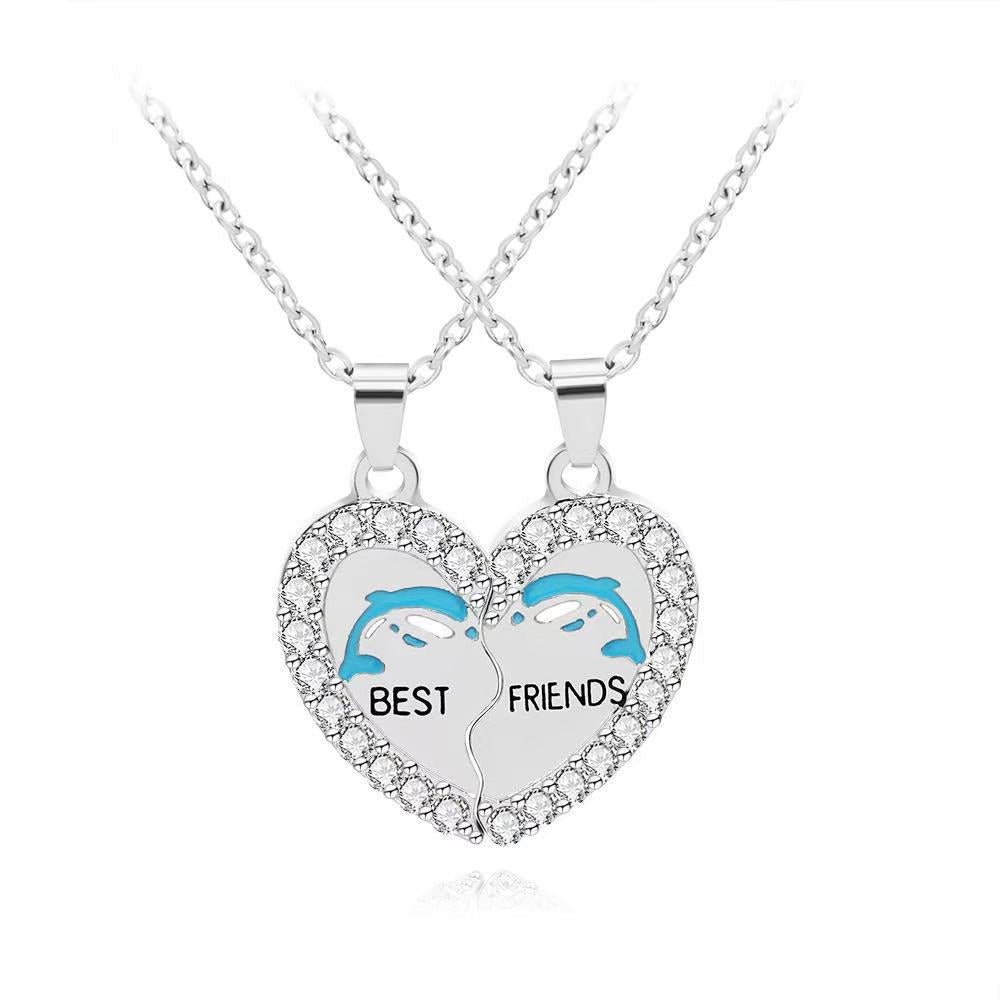 Wholesale Creative Heart-Shaped Splicing Dolphin Necklace