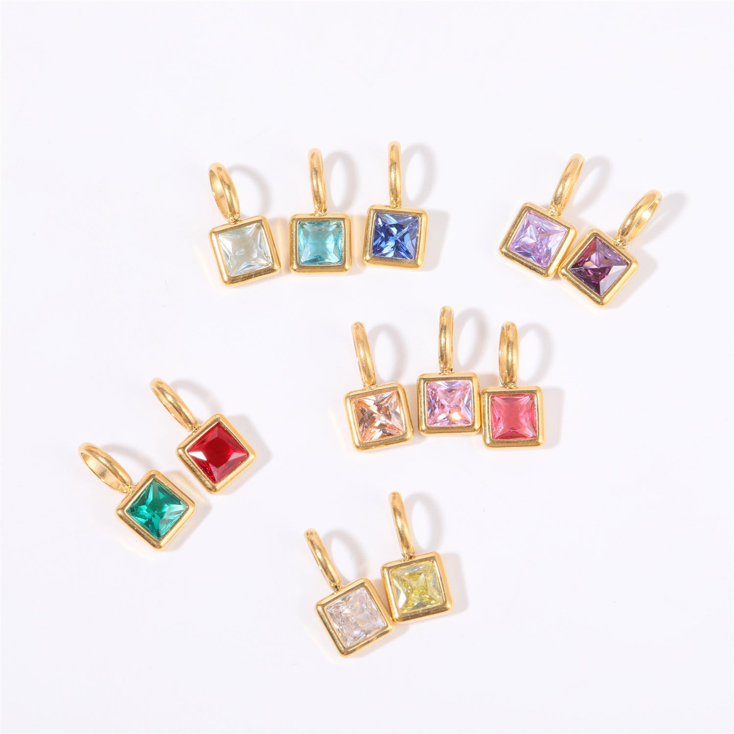 Wholesale Colorful DIY twelve birthday stone square colored zircon necklace