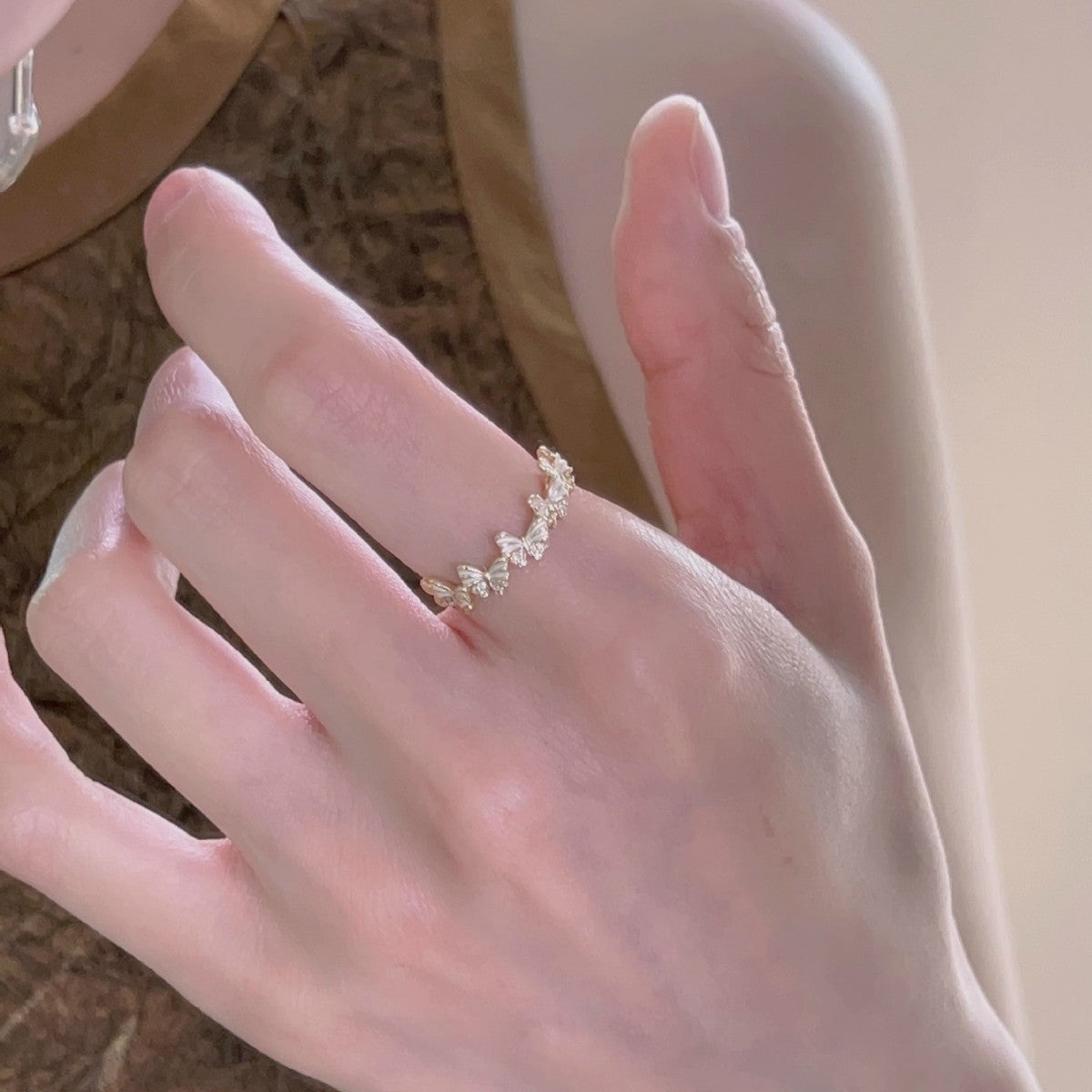 Wholesale Row Diamond Enamel Decoration Butterfly Four-leaf Clover Ring