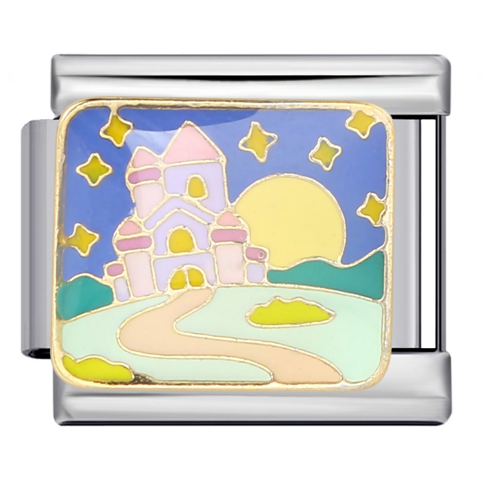 Wholesale 5pcs Italian Charm Bracelet 9mm DIY Splicing Fairytale Castle Stainless Steel Composable Bracelet