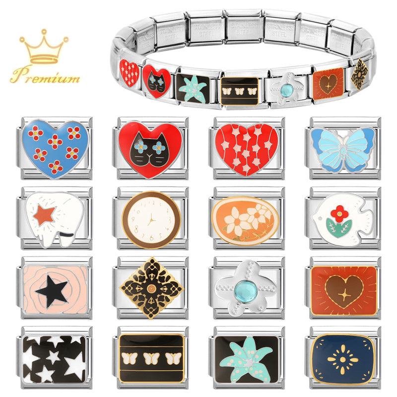 Wholesale Italian Style DIY Bracelet Charm Set Heart Butterfly Star Flower Stainless Steel Jewelry Accessory