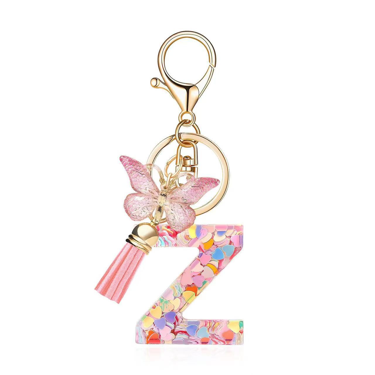 Wholesale Trendy Cute 26 Piece Alphabet Initial Keychain Set With Tassel Butterfly Pendant Bag Charm Gift