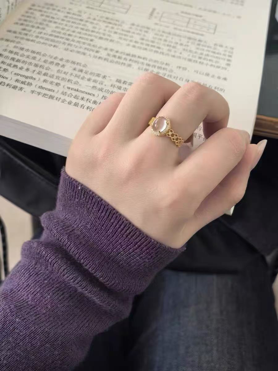 Wholesale Geometric Imitation Chalcedony Ring Boutique Resale Fashion Accessory Adjustable Opening Copper Zircon Jewelry