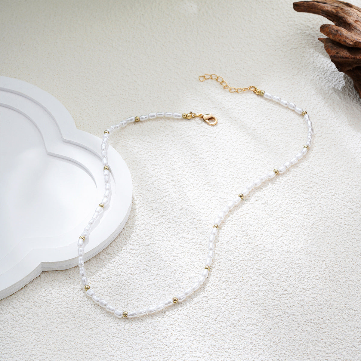 Wholesale  Baroque Pearl Necklace Stacked Spacer Gold Beads Light Luxury Small Rice Beads Clavicle Chain Necklace