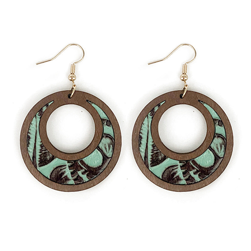 Wholesale  Western leather  hollow texture inlaid earrings