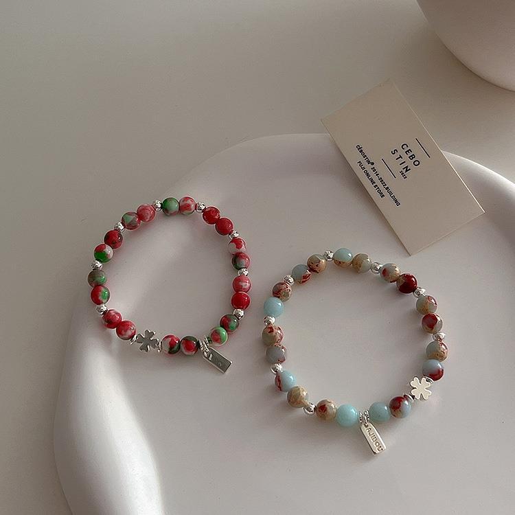 Wholesale Retro Colorful Stone Pearl Broken Silver Bracelet with Simple Personality Silver Bracelets ACC-BT-Mengx002