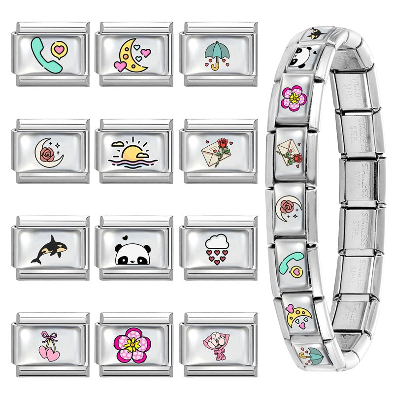 Wholesale Stainless Steel DIY Module Bracelet Heart-Shaped Panda Design Couple Jewelry Accessory