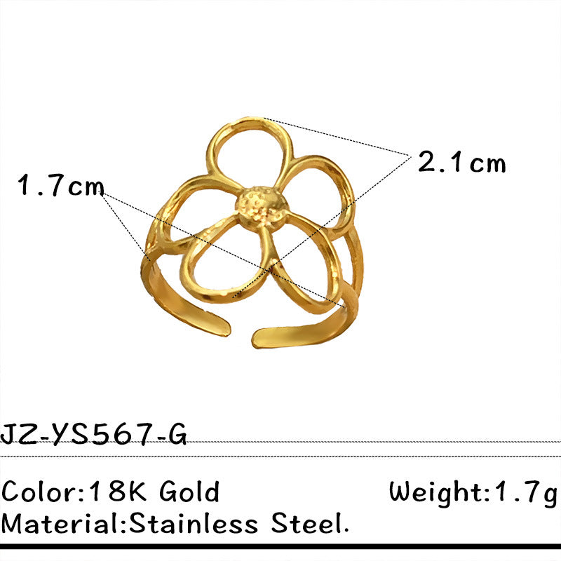 Wholesale  Titanium Steel Ring Niche Design Small  Flower Ring Simple High-End Open Ring Fashionable and Versatile