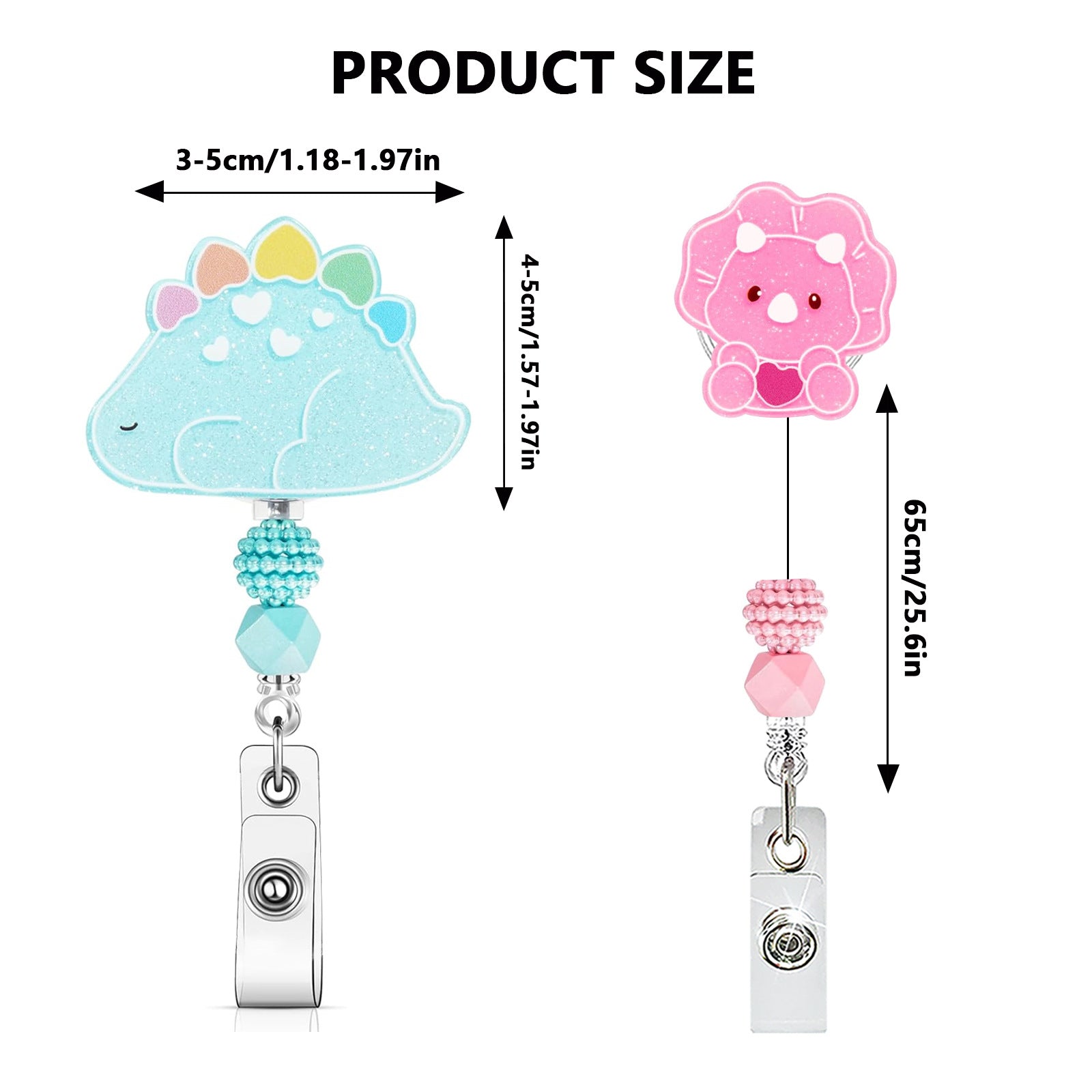 Wholesale Glitter Dinosaur Beaded Acrylic Retractable Badge Holder for Medical Students Fashion Accessory Boutique Gift