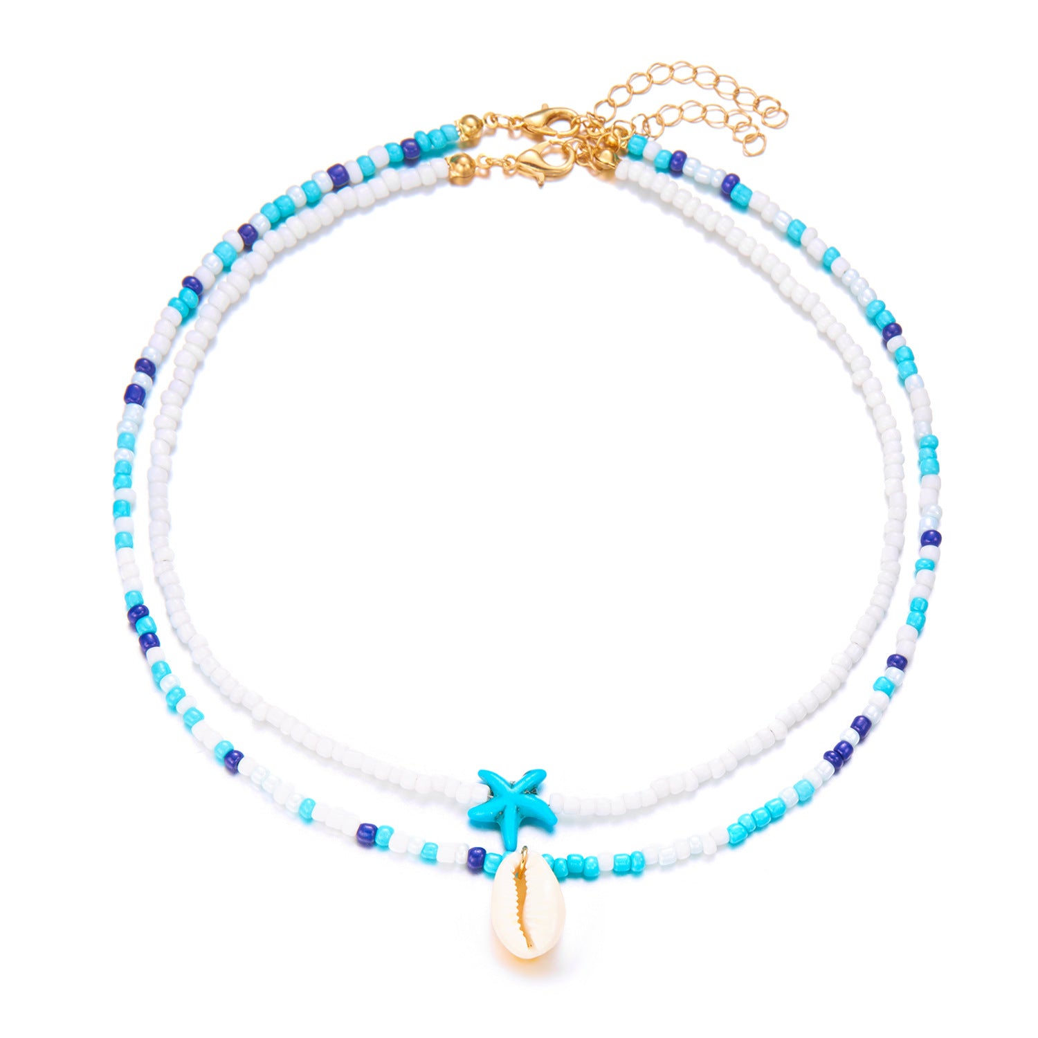 Wholesale Double-layer Starfish Shell Rice Beads Neck Chain Card Necklace