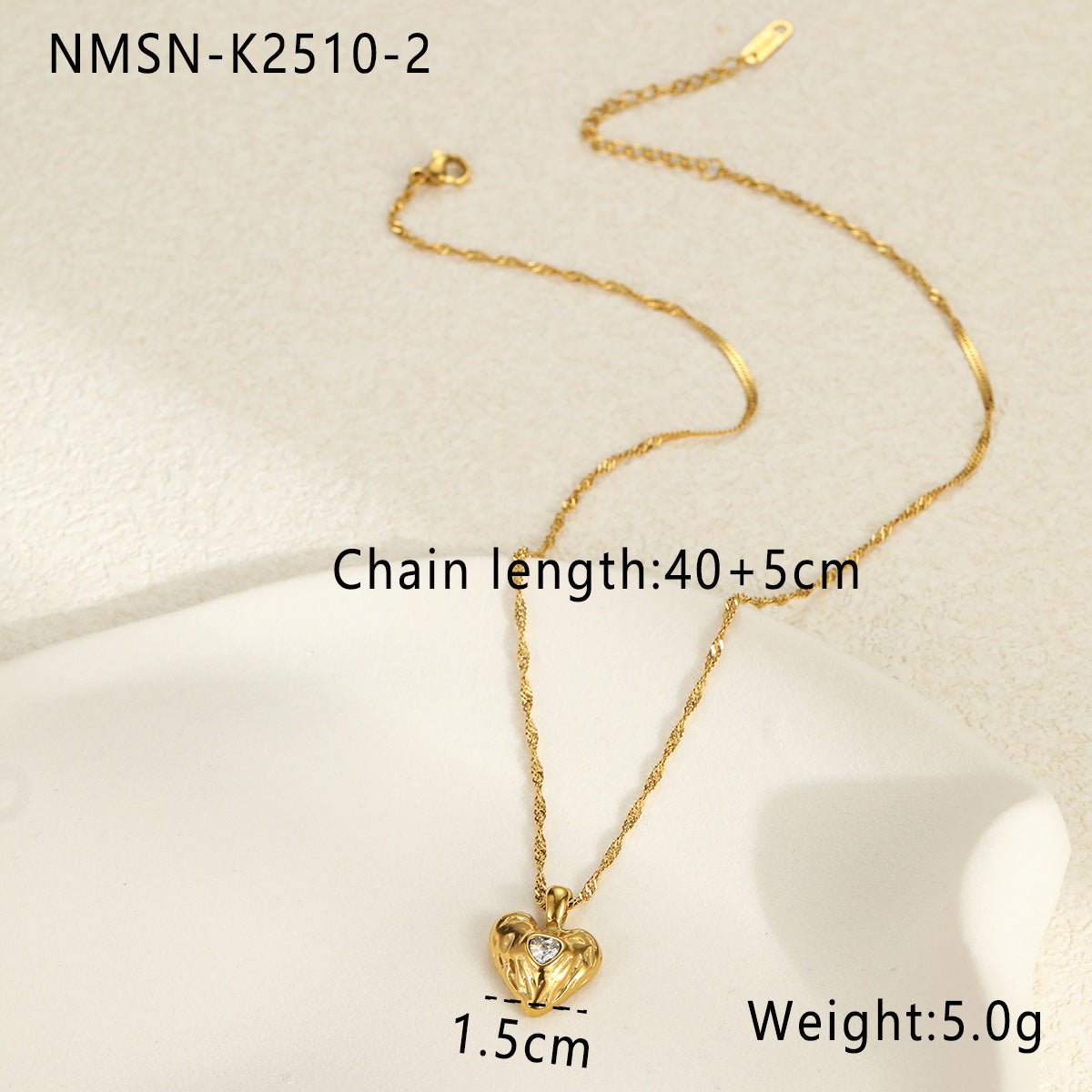 Wholesale   love hammer pattern inlaid zircon pendant necklace stainless steel 18K gold jewelry