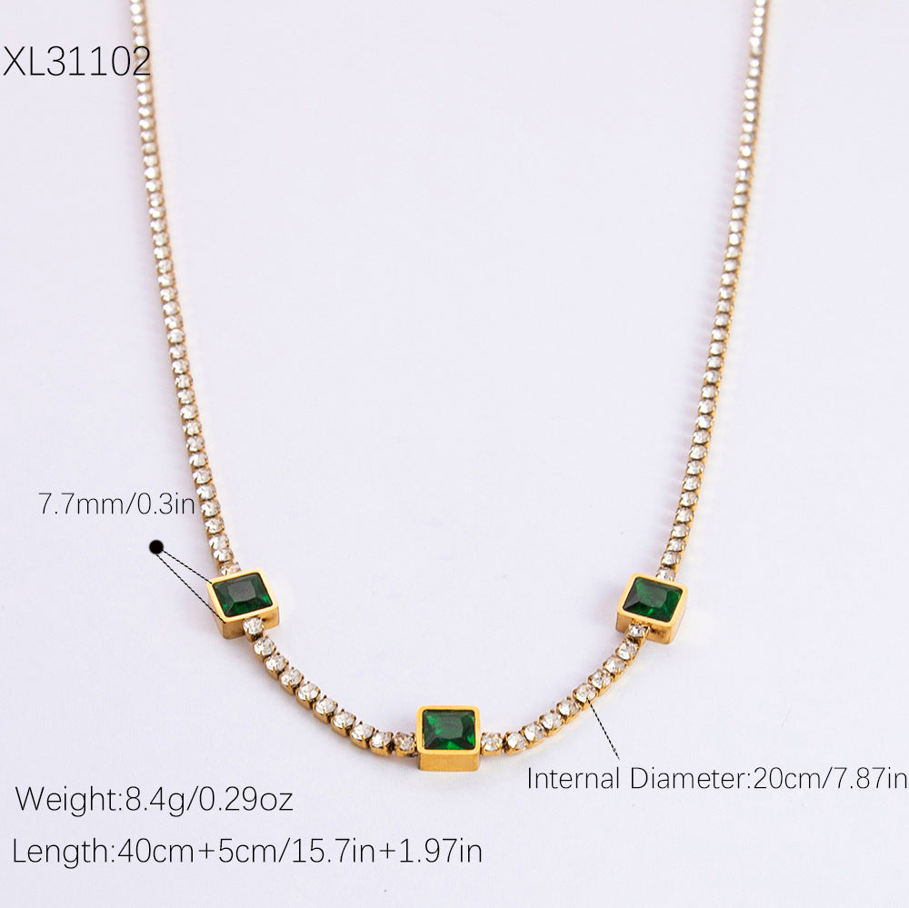 Wholesale Stainless Steel Necklace 18K Gold Plated Square Emerald Rhinestone Zircon Choker Necklaces ACC-NE-YuHui003
