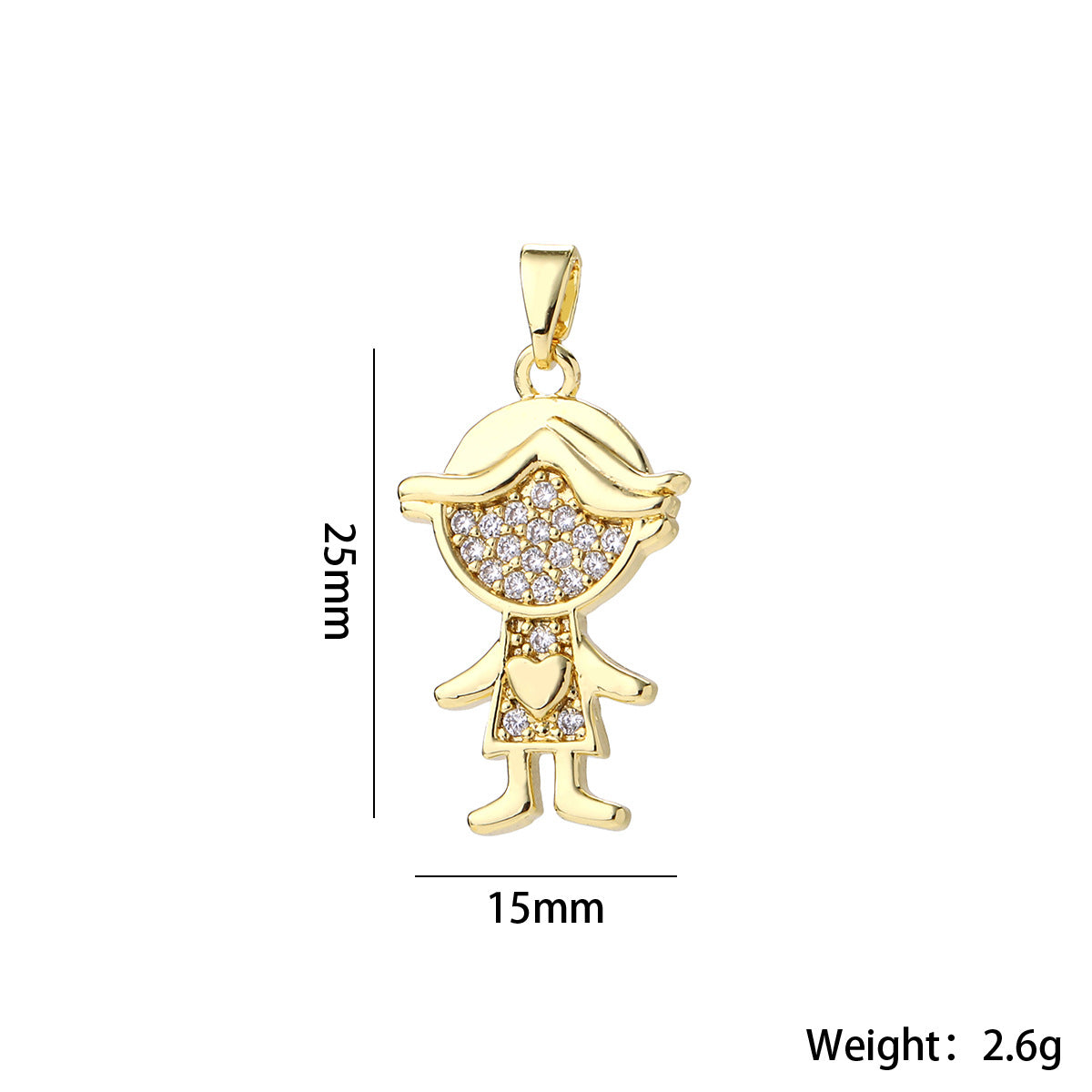 Wholesale Cute Love Heart Girl Pendant Gold Plated Brass Zircon Chic Necklace Accessory For Women