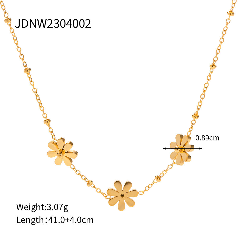 Wholesale Stainless steel heart and flower necklace with zircon inlay