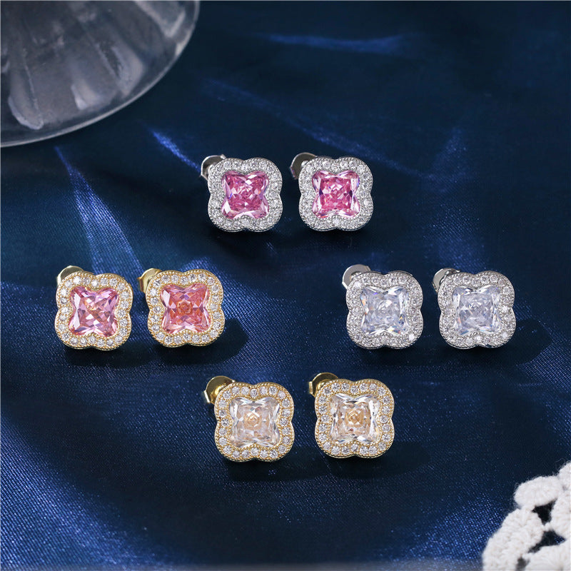Wholesale Zircon Color Crystal Necklace Set Petal Zircon Earrings Necklace Bracelet