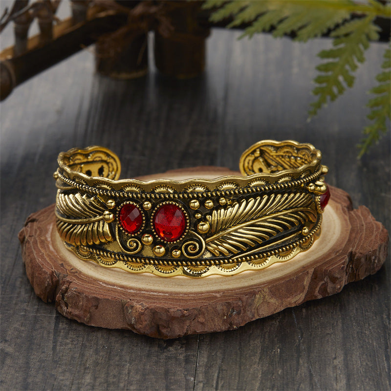 Wholesale oval turquoise bracelet  retro two-color leaf bracelet