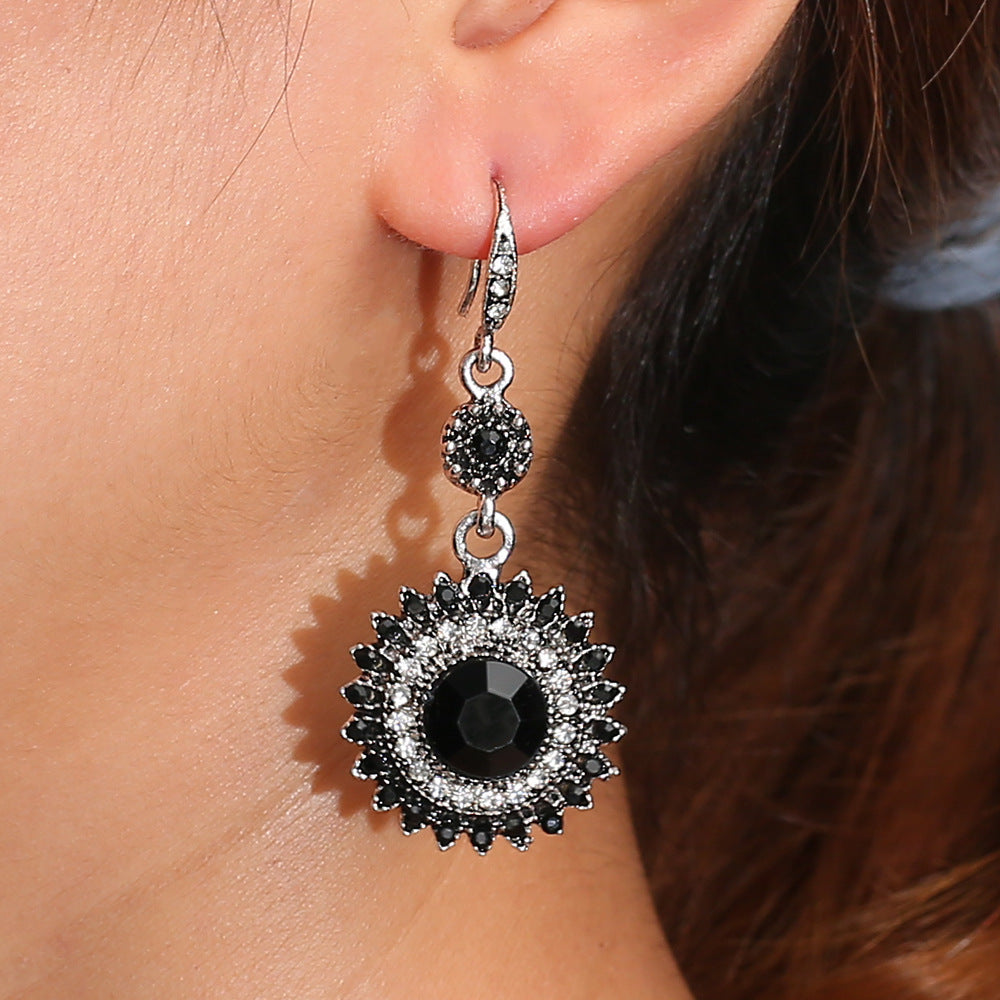 Wholesale temperament personality exaggerated sunflower ruby earrings