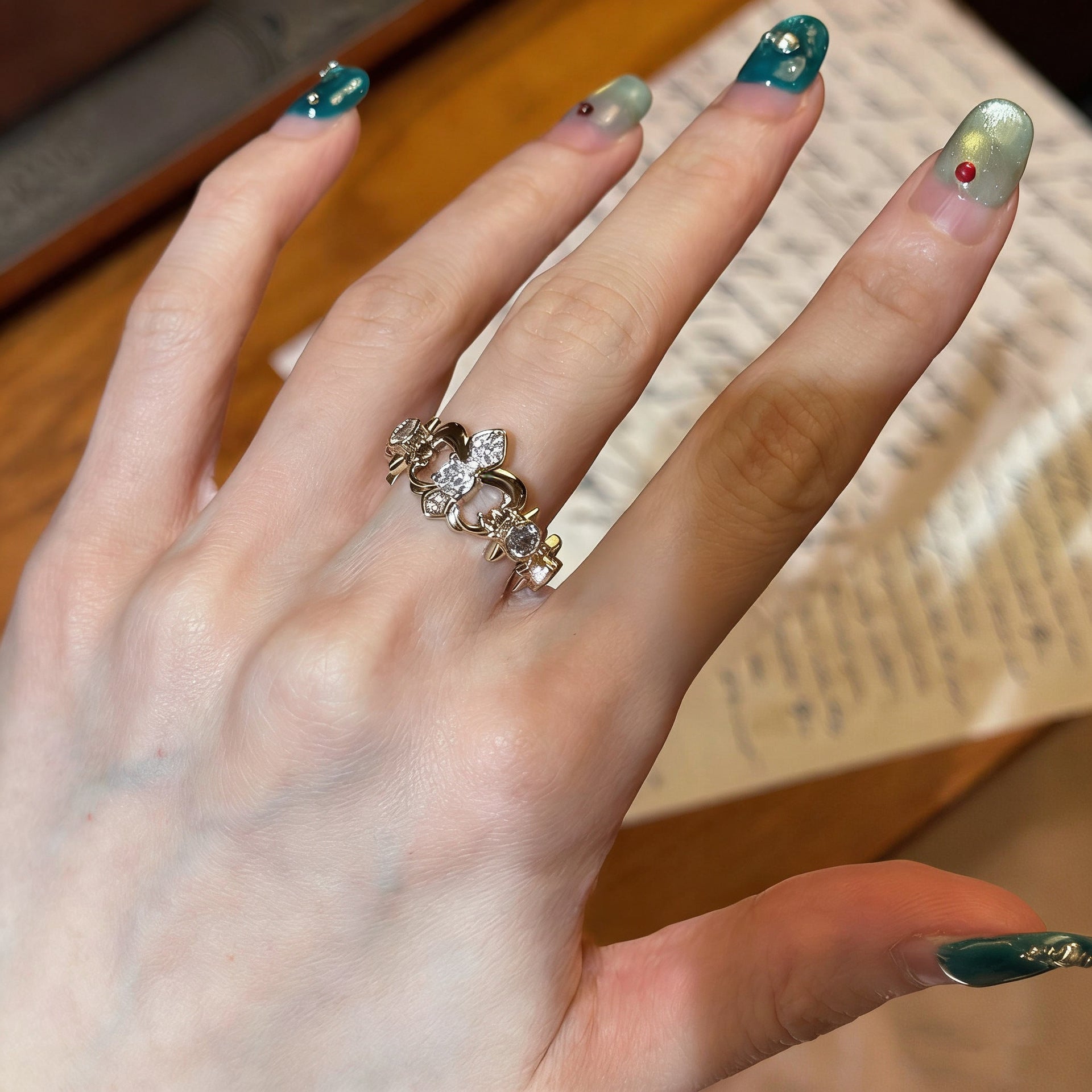 Wholesale Butterfly Design Adjustable Ring with Copper Zircon,  Trendy Everyday Jewelry Accessory