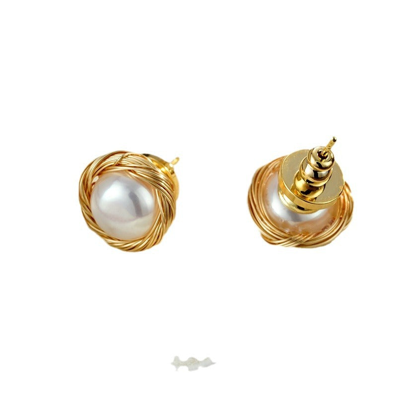 Wholesale 18K Handmade Wound Natural Freshwater Pearl Earrings
