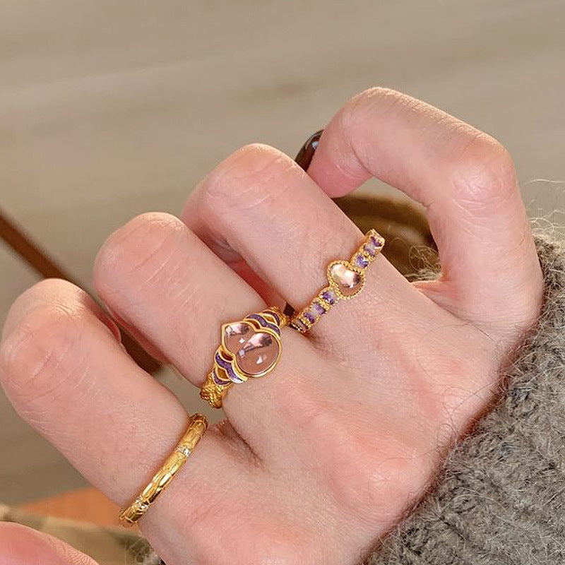 Wholesale Chinese Fine Enamel Ice Penetrating Small Gourd Ring for Women