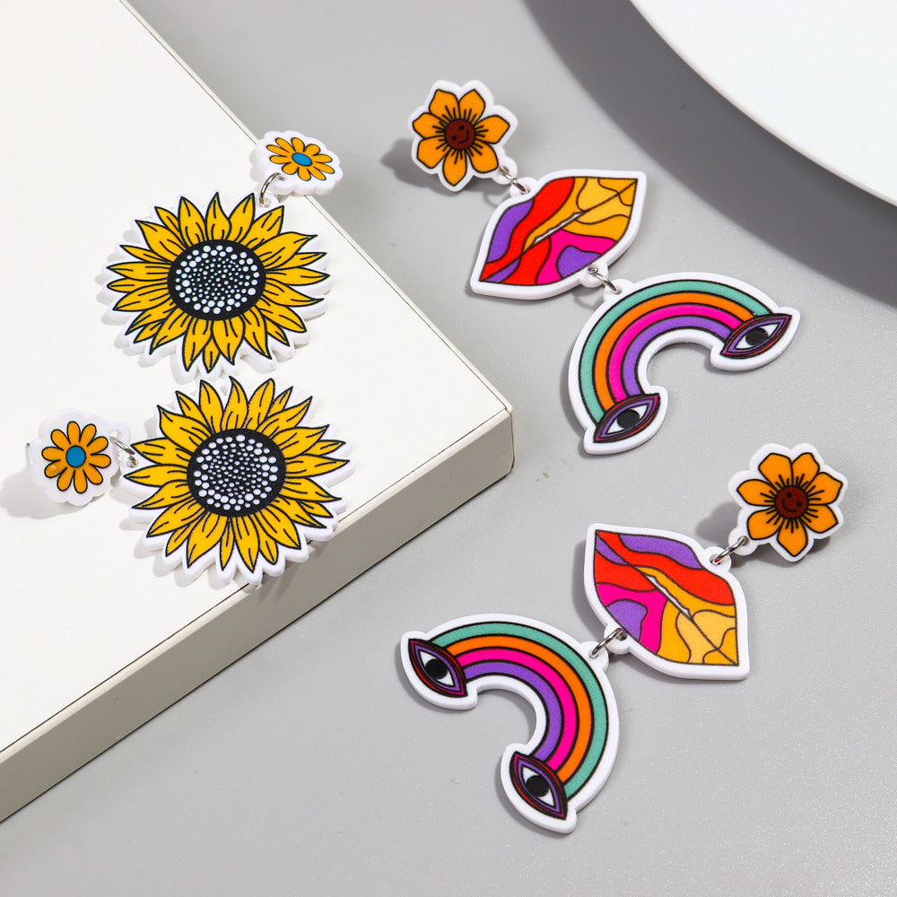 Wholesale Colorful Butterfly Sunflower Rainbow Acrylic Earrings ACC-ES-ChouD005