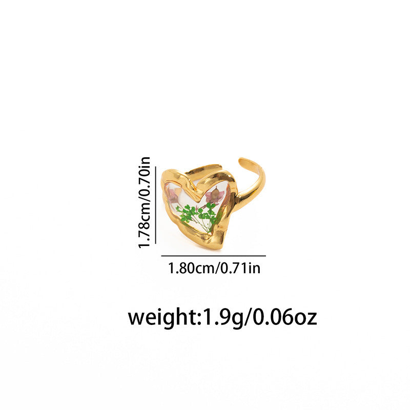Wholesale Fresh Minimalist Heart Flower Ring in Titanium Steel Chic Fashion Accessory for Women