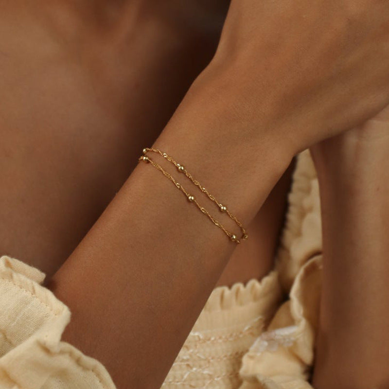 Wholesale Gold Electroplated Alloy Bohemian Three Layer Bead Chain Bracelet For Women Layered Trendy Jewelry