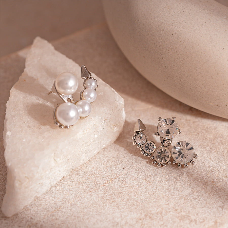 Wholesale pearl geometric silver pin earrings