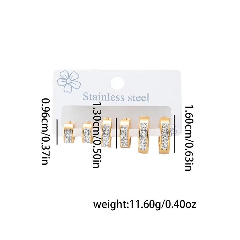 Wholesale Minimalist Zircon Earring Set 3-Piece Titanium Steel Circle Design Gift for Women