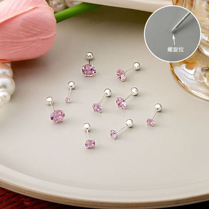 Wholesale Mini Zircon Earrings Silver Needle 925 Earrings Round Square Four-claw Earrings ACC-ES-ZhiShifang006