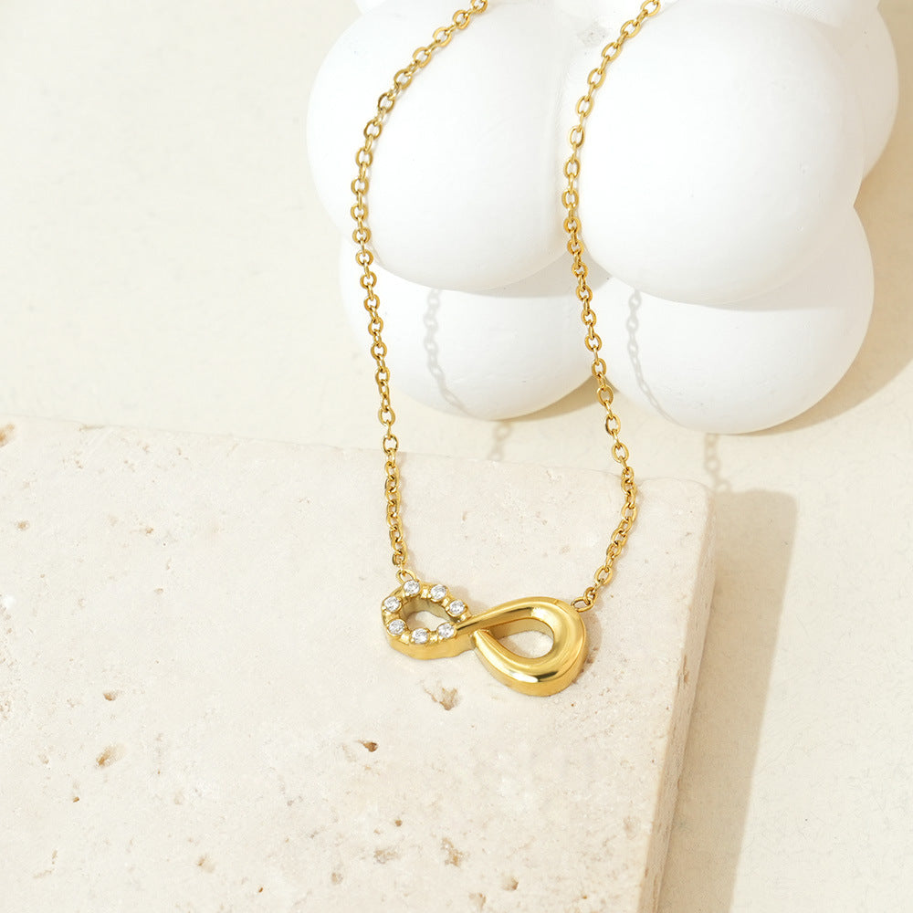 Wholesale Titanium steel infinity symbol necklace with zircon stones