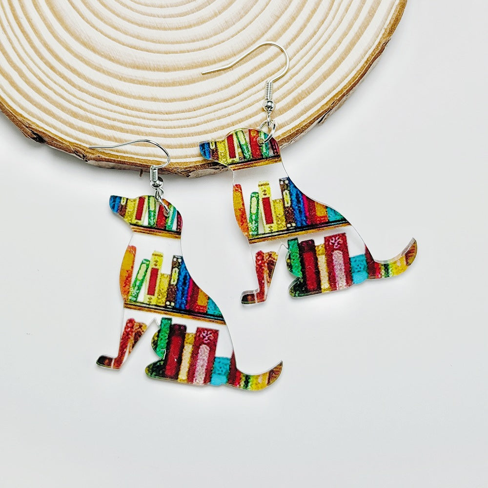 Wholesale Acrylic Teachers Day Earrings Cat Puppy Rabbit Bookshelf Earrings ACC-ES-Qiyu002