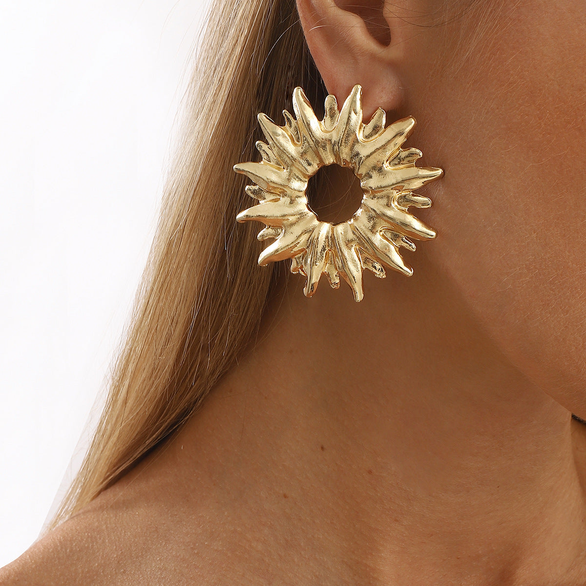 Wholesale Sunflower Hollow Alloy Flower Advanced Earrings