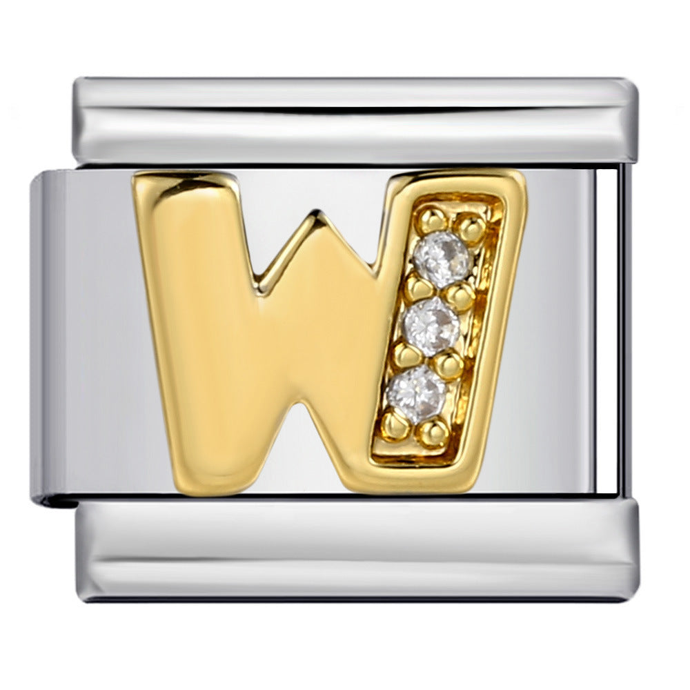 Wholesale  Italian module  stainless steel with diamond letters DIY bracelet