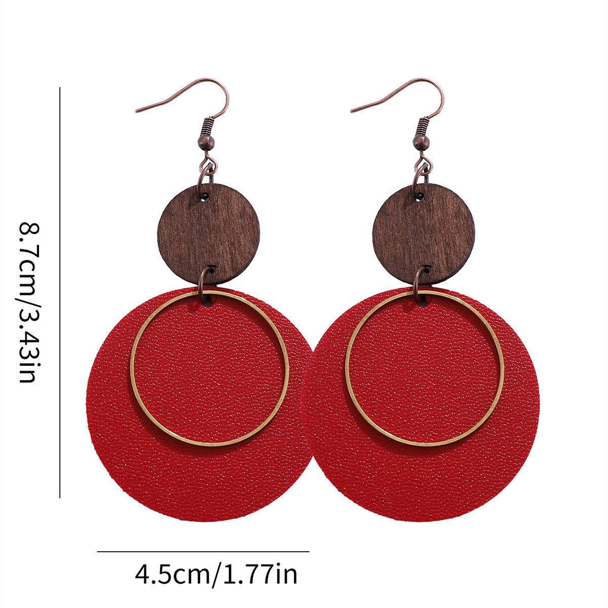 Wholesale Bohemian red black round geometric panel drop earrings