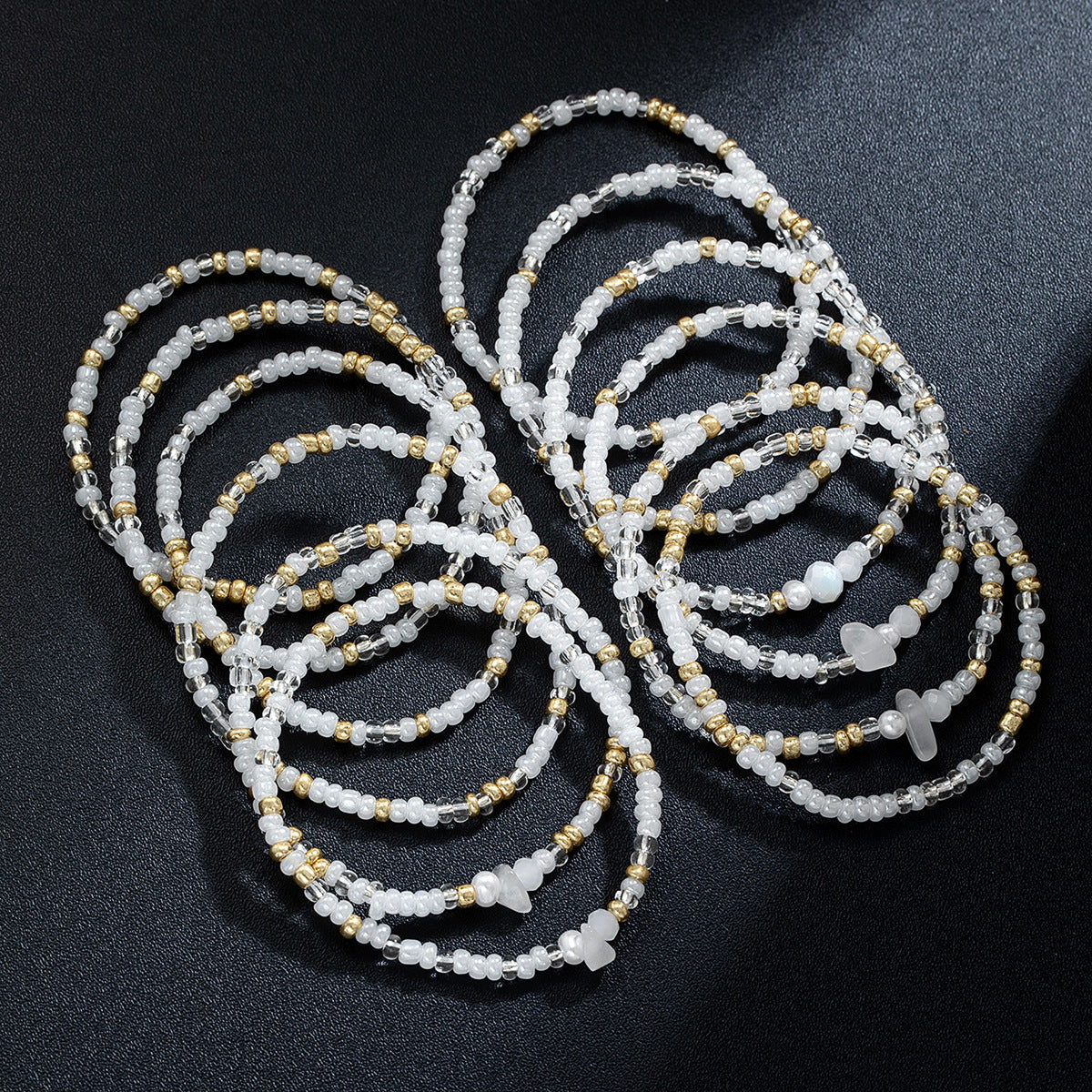 Wholesale Rice bead crystal pearl beaded multi-layered elastic bracelet