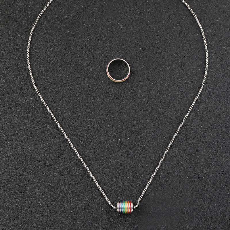 Wholesale Stainless Steel Rainbow Oil Drop Small Cylindrical Piercing Necklace Ring ACC-RS-ZhongQi005