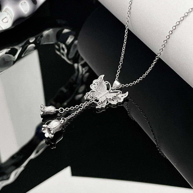 Wholesale  Light Luxury Geometric Butterfly Red and Blue Love Zircon Necklace