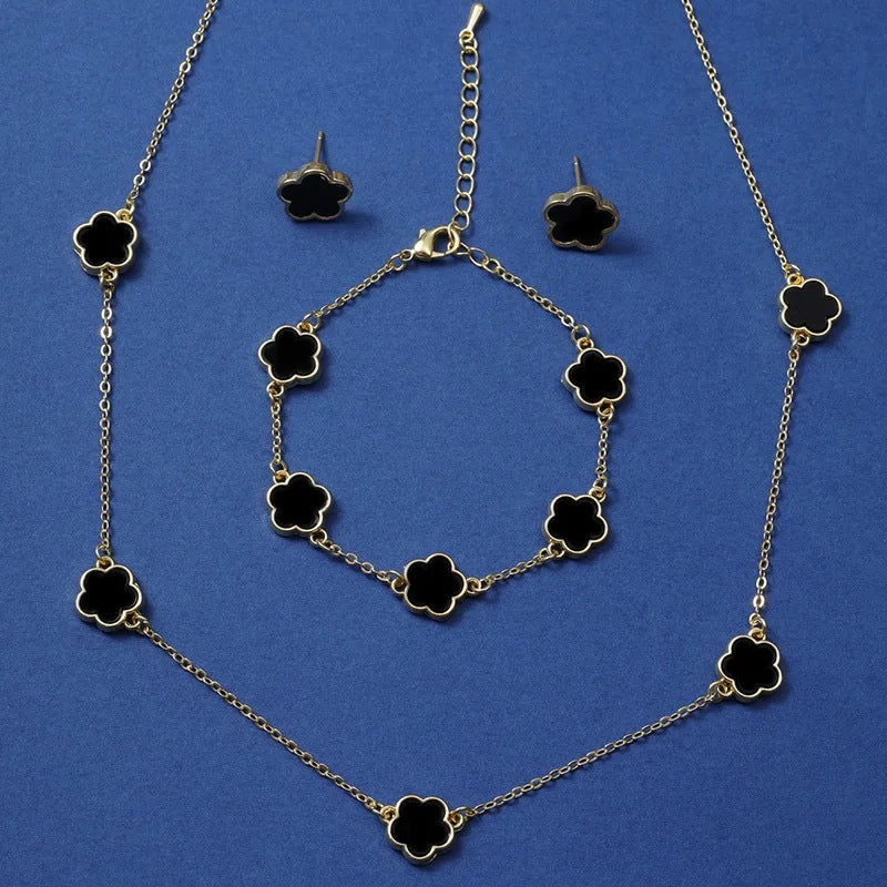 Wholesale Simple Petal Five-leaf Flower Necklace Ring Bracelet Earrings Sets ACC-NE-MY013